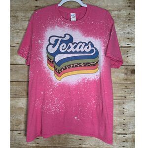 TEXAS DTF BLEACHED PATRIOTIC LONE STAR CASUAL COLORFUL CREWNECK T-SHIRT SIZE XL